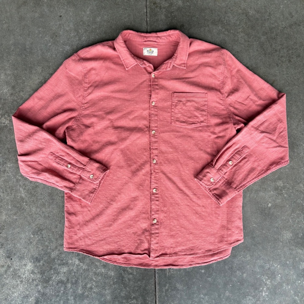 Marine Layer Stretch Selvage Long Sleeve Shirt Men's Red XL Casual Beach Summer